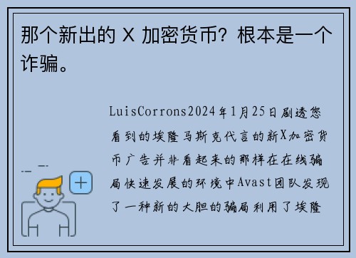 那个新出的 X 加密货币？根本是一个诈骗。