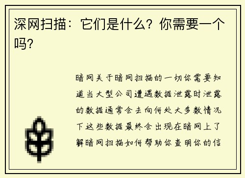 深网扫描：它们是什么？你需要一个吗？